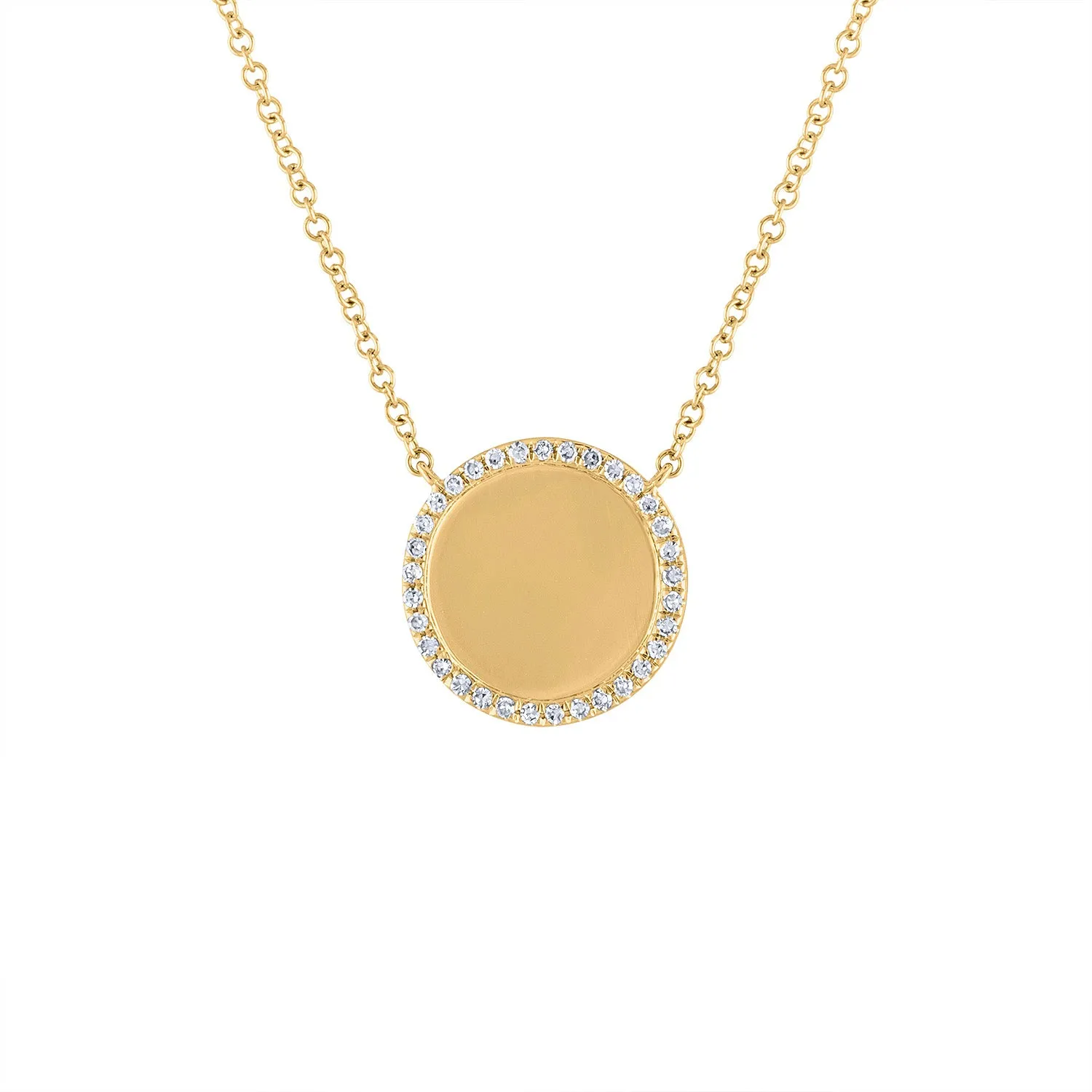 14KT GOLD DIAMOND OUTLINE DISK NECKLACE