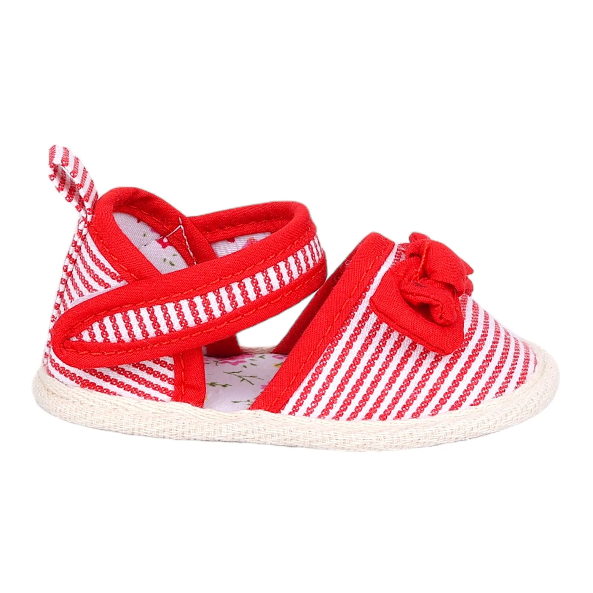 Baby Moo Bow Knot Striped Velcro Straps Anti-Skid Sandals - Red