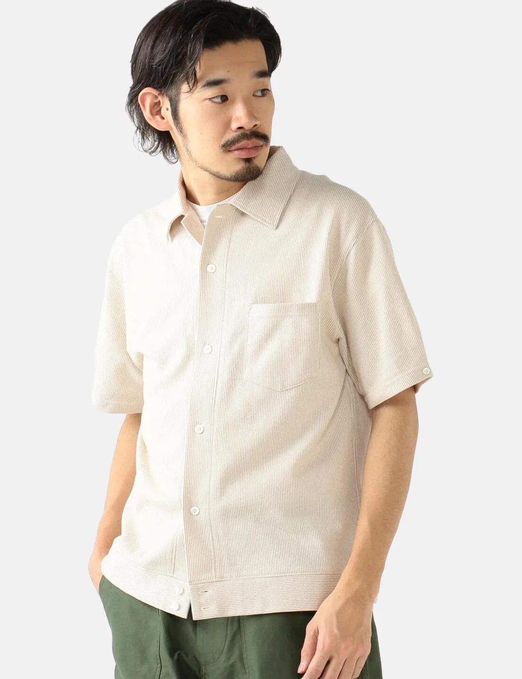 Beams Plus Knitted Shirt (Seersucker) - Beige