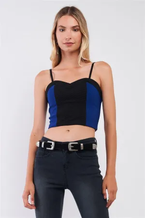 Black & Blue Colorblock Sweetheart Strap/Strapless Convertible Cropped Top /1-2-2-1