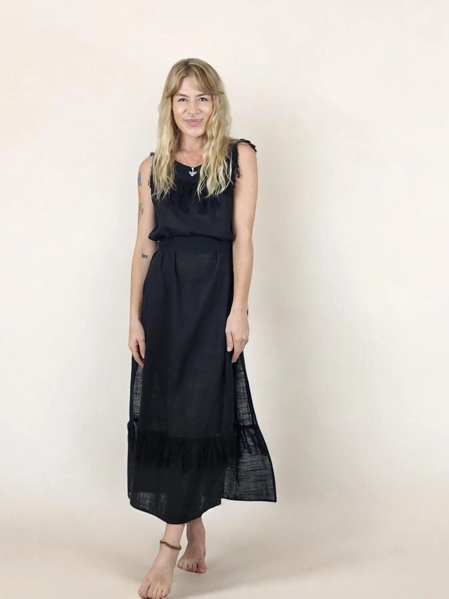 Black Organic Linen Maxi Dress