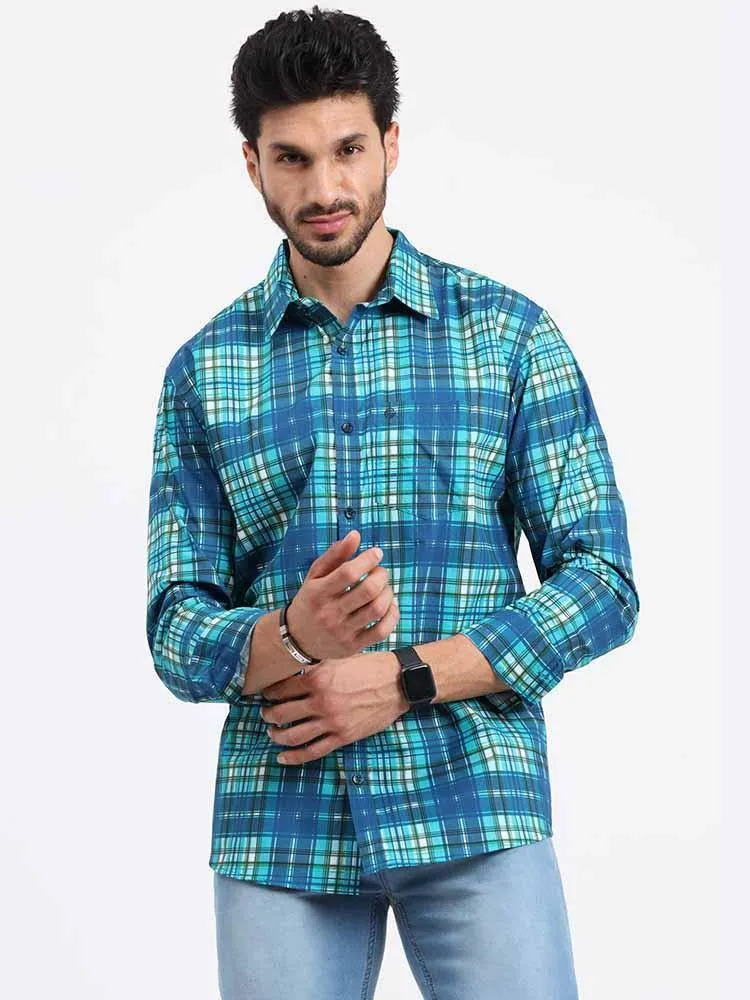 Blue Green Checks Printed Full Sleeve Shirt