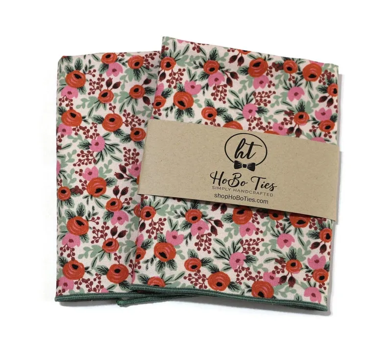 Blush Rosa Floral Pocket Square (Mens)