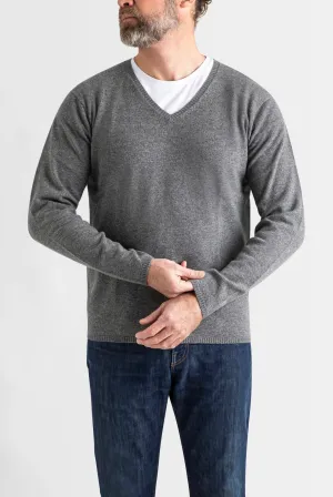 Cashmere Mens V-Neck in Charcoal Marle