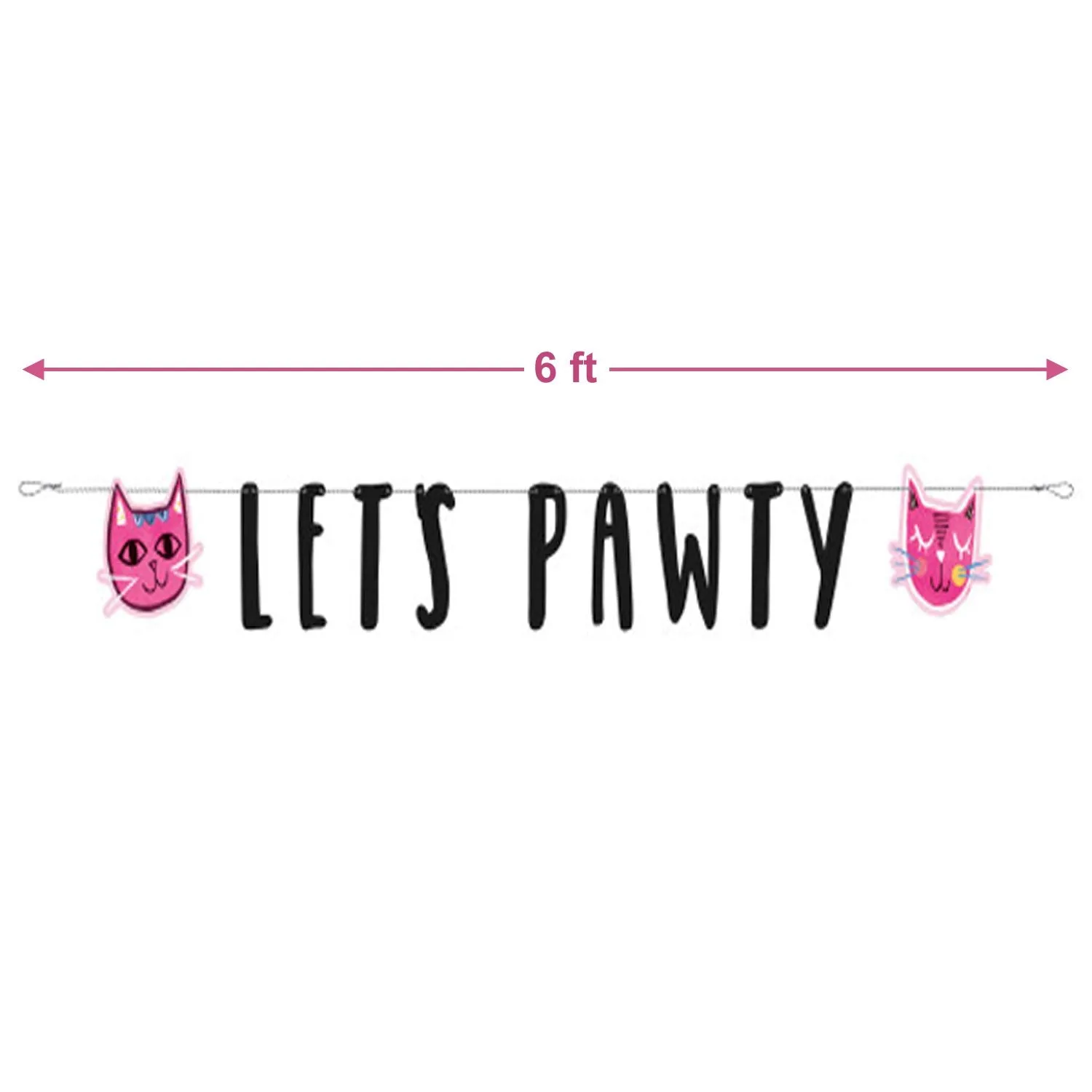 Cat Party Supplies - Pink Cat Let's Pawty Plastic Table Cover and Banner Cutout Set