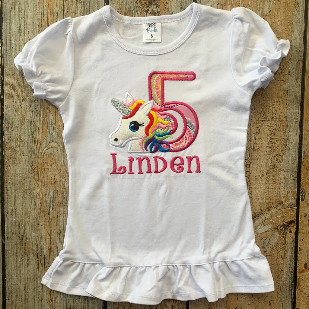 Children's Embroidered Unicorn Birthday Tee