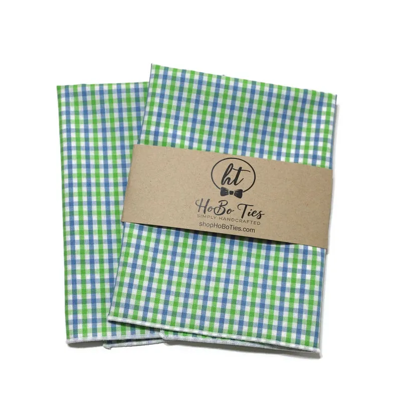 Cornflower & Lime Tattersall Check Pocket Square (Mens)