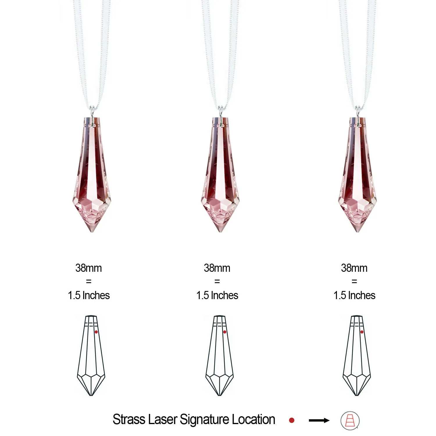 Crystals Hanging Swarovski Crystal Prisms Light Pink Drop Prisms, 3 Pcs