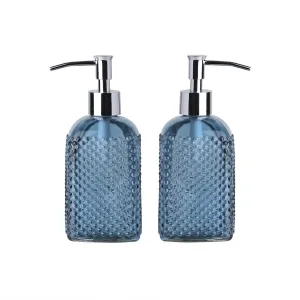 Dot Glass Lotion Dispenser-Soap Bottle with Plastic Pump-16.5oz-Set of 2 (Grey Blue