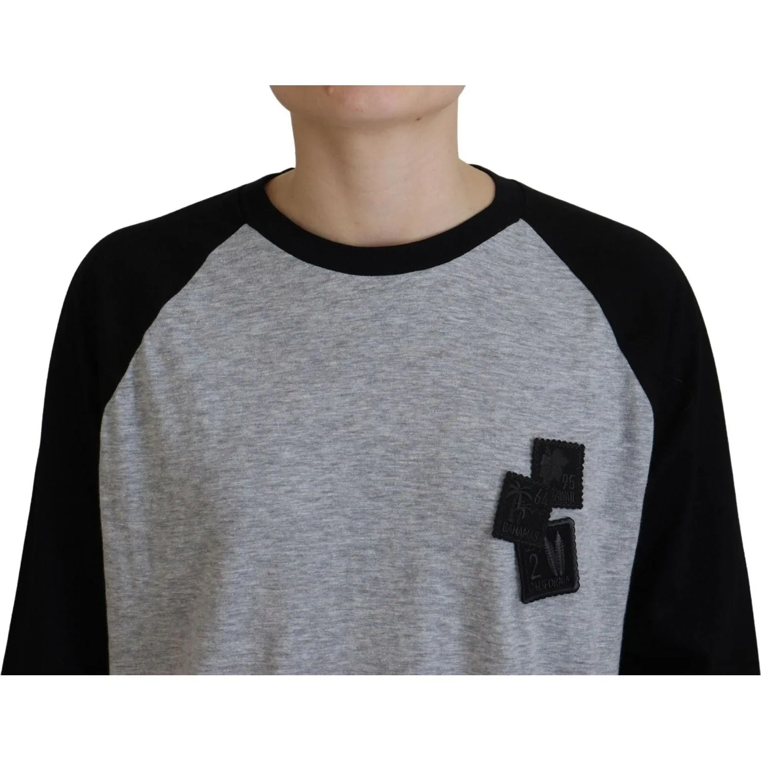 Dsquared² Black Gray Cotton Raglan Long Sleeves Casual Top