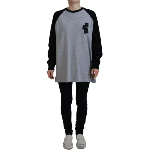 Dsquared² Black Gray Cotton Raglan Long Sleeves Casual Top