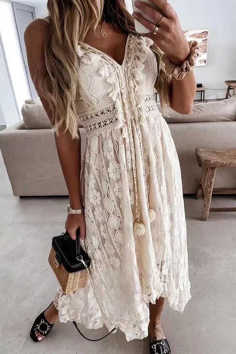 Elegant Solid Lace V Neck A Line Dresses