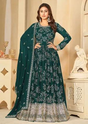 Embroidered Lovely Green Georgette Wedding Anarkali Suit