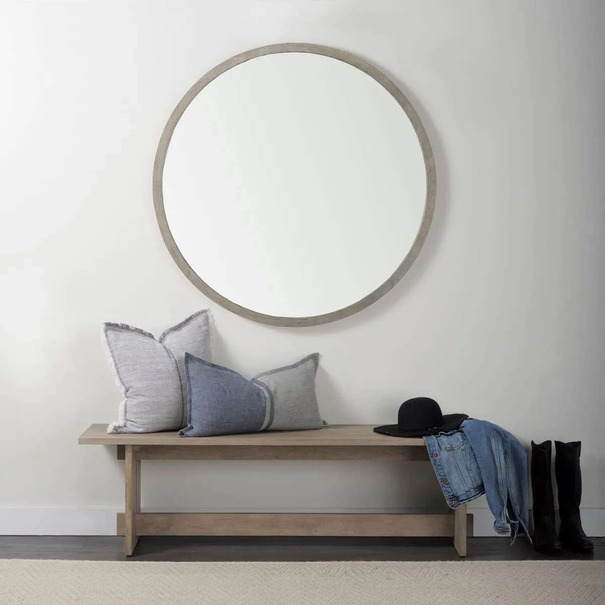 Gambit Wall Mirror Gray Wash Wood | 46" Round