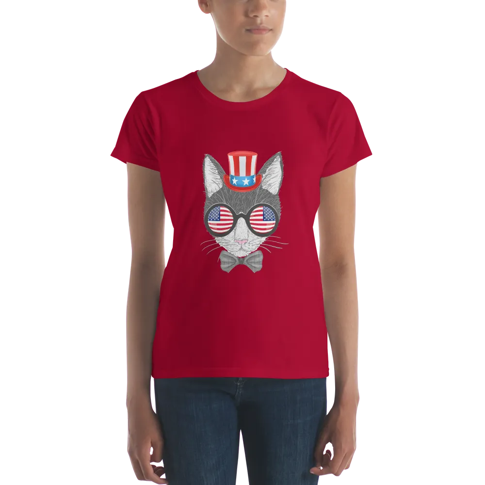 Gray Cat With Hat & Double Sunnies Women's Tee