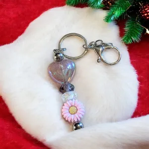 Heart & Flower Crystal Keychain/Purse Clip