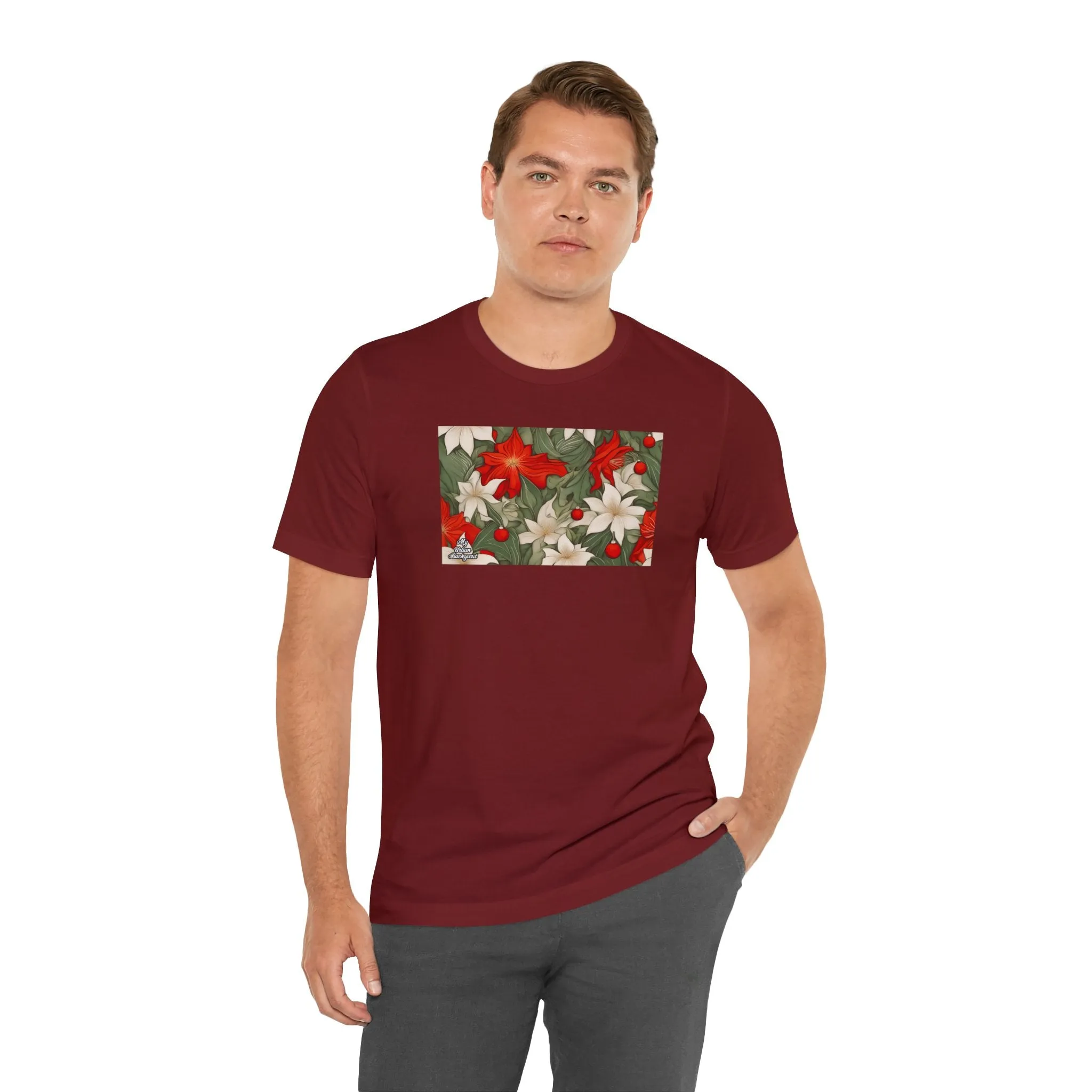 Holiday Flowers, Soft 100% Jersey Cotton T-Shirt, Unisex, Short Sleeve, Retail Fit