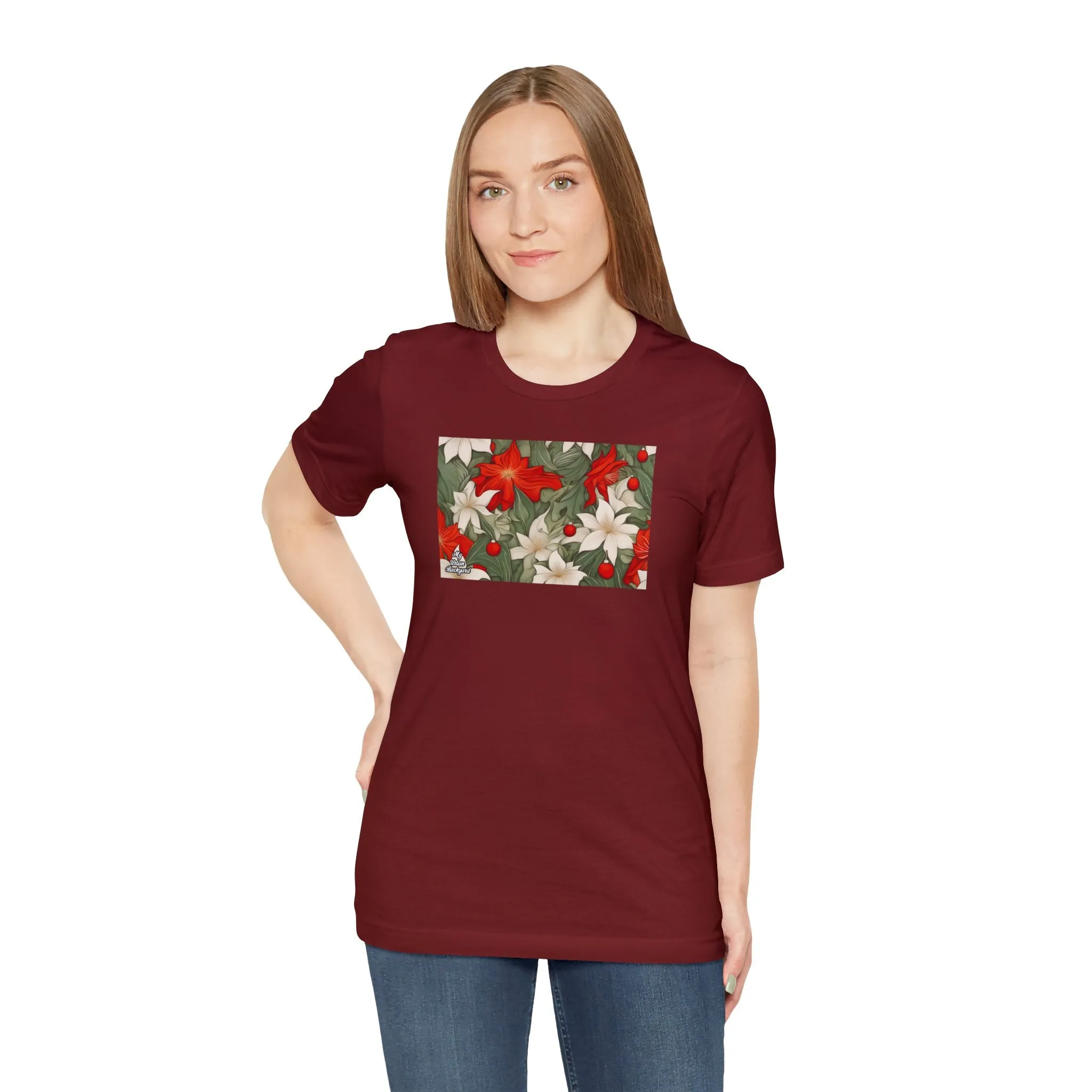 Holiday Flowers, Soft 100% Jersey Cotton T-Shirt, Unisex, Short Sleeve, Retail Fit