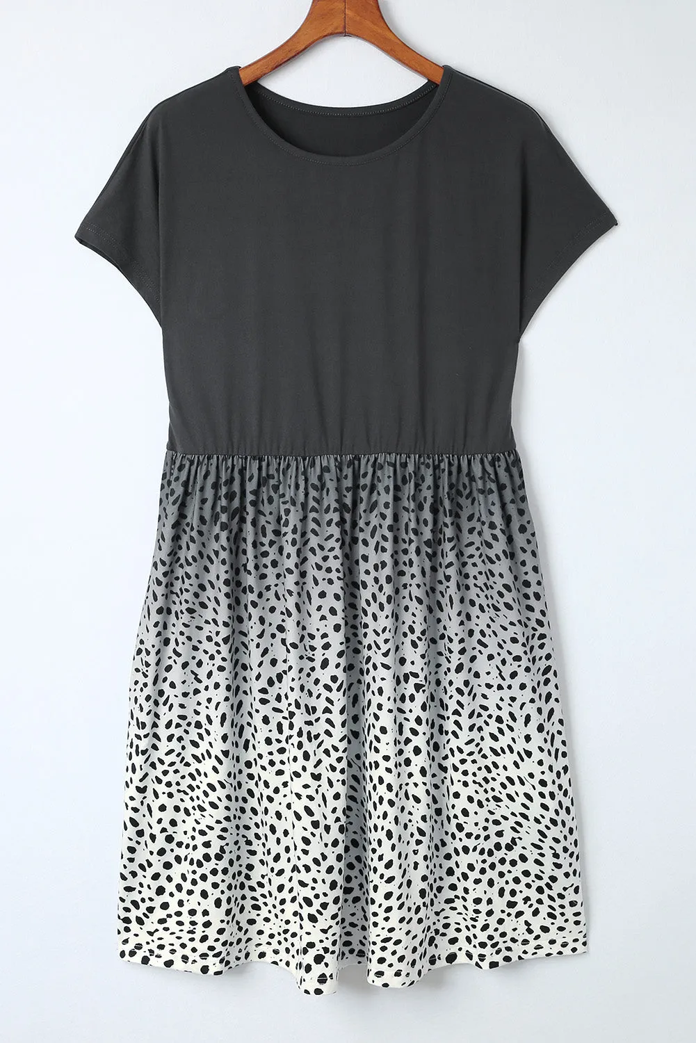 Leopard Dotted Contrast Casual Pocket T Shirt Dress