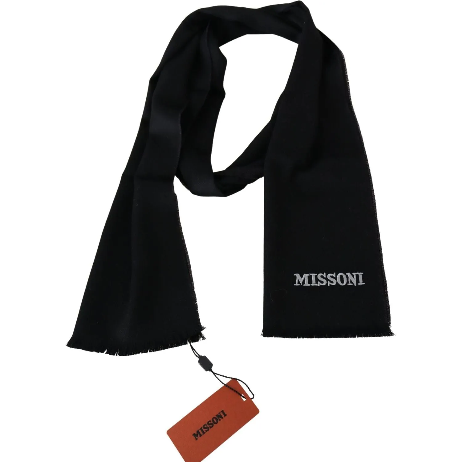 Missoni Elegant Embroidered Wool Scarf in Black