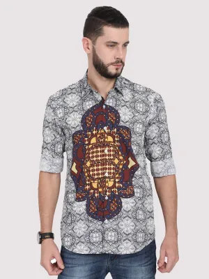 Modern Grey Geometric Party Wear Shirt