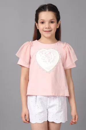 One Friday Girls Peach Round Neck Bambi Top