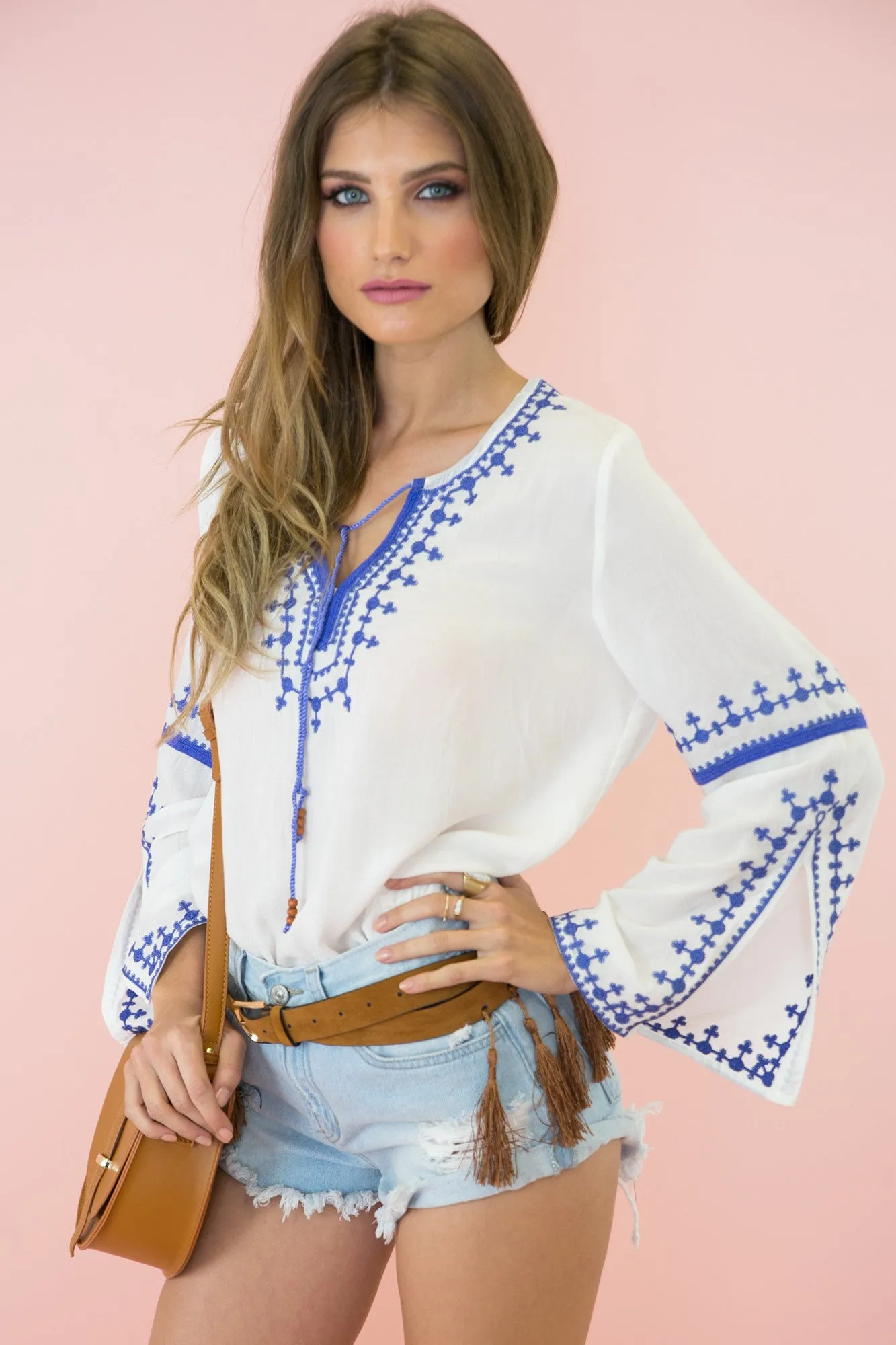 Pala Embroidered Tunic - White/Blue