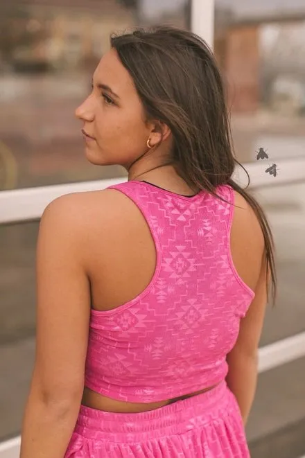 Pink Aztec Embossed Tank Top