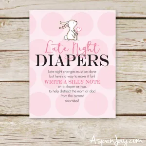 Pink Bunny Late Night Diapers Sign