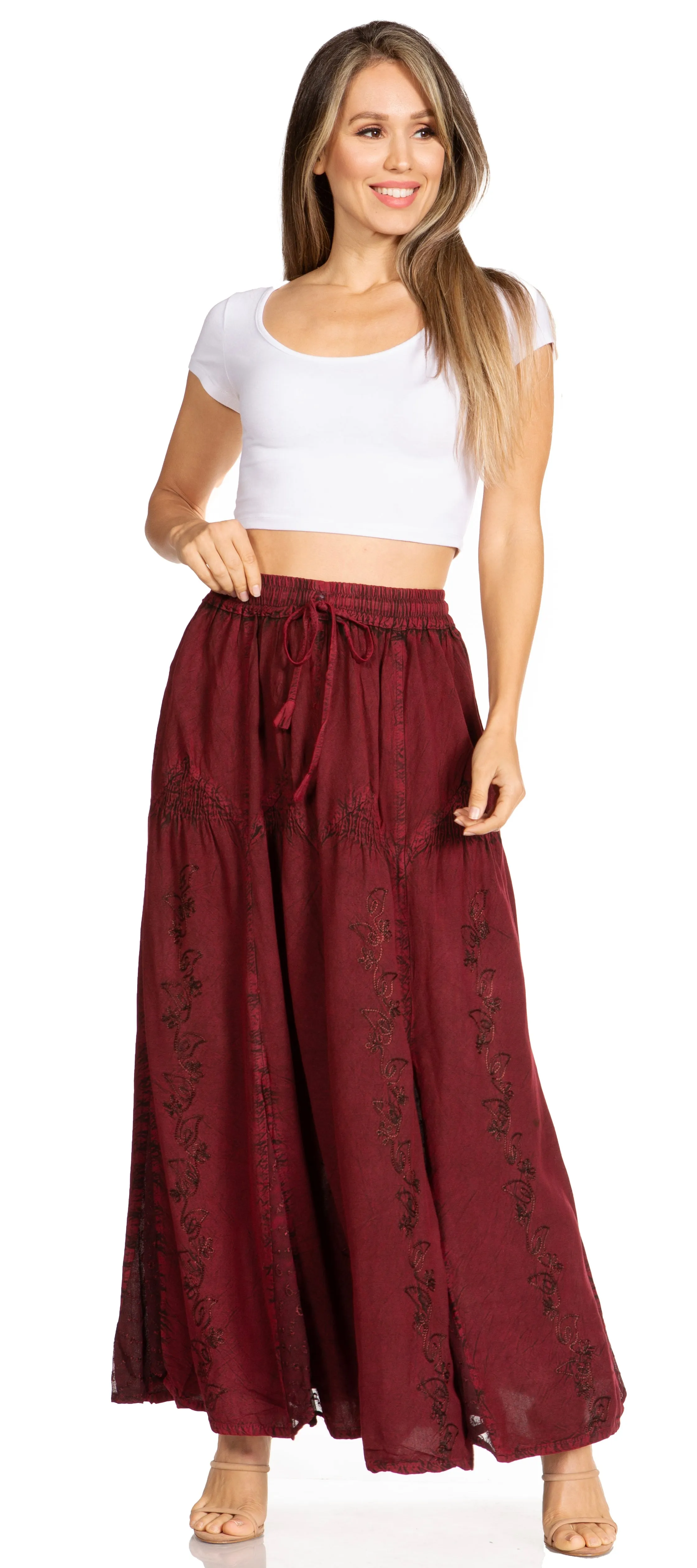 Sakkas Olivia Womens Maxi Bohemian Gypsy Long Skirt With Elastic Waist and Lace