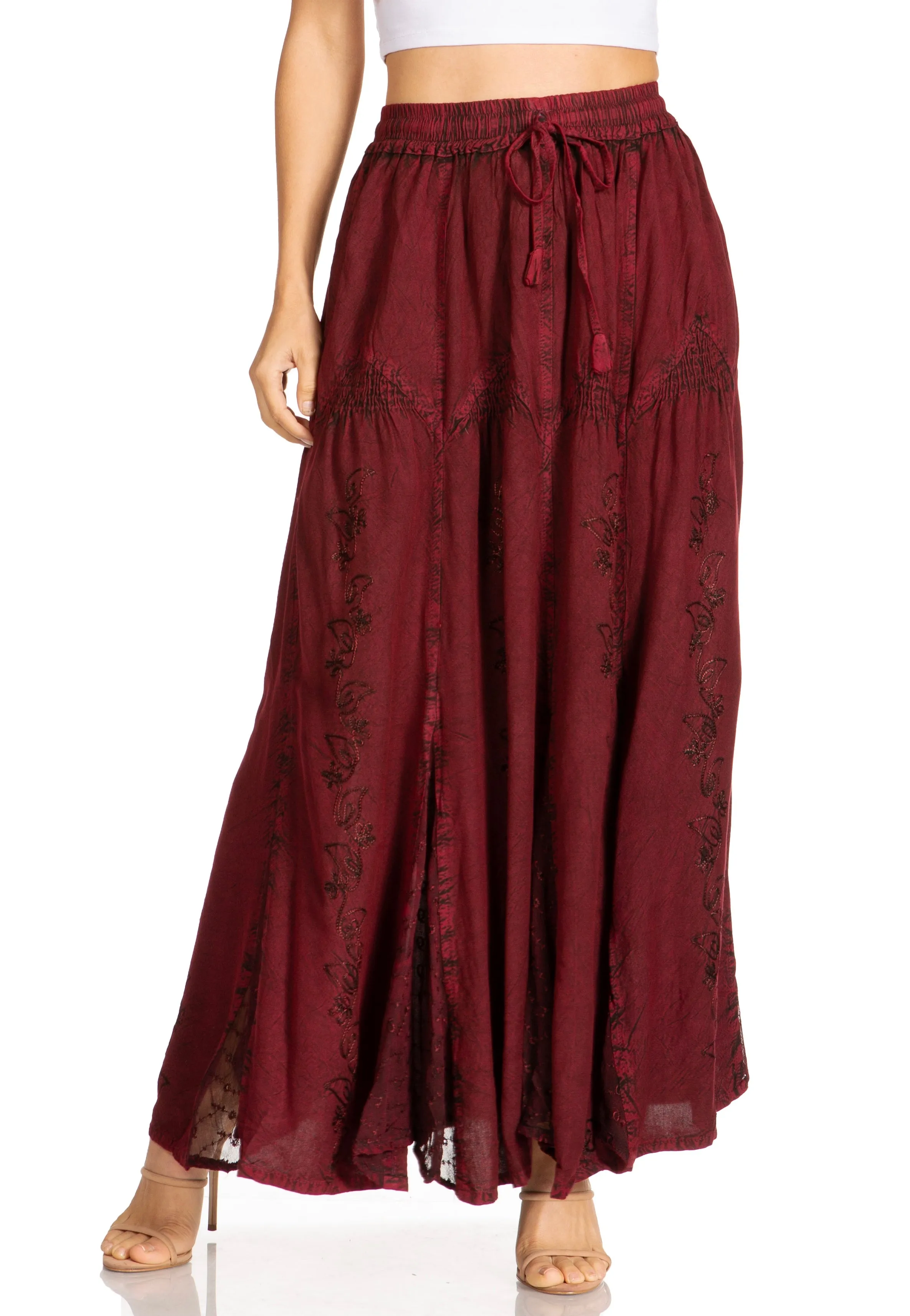 Sakkas Olivia Womens Maxi Bohemian Gypsy Long Skirt With Elastic Waist and Lace