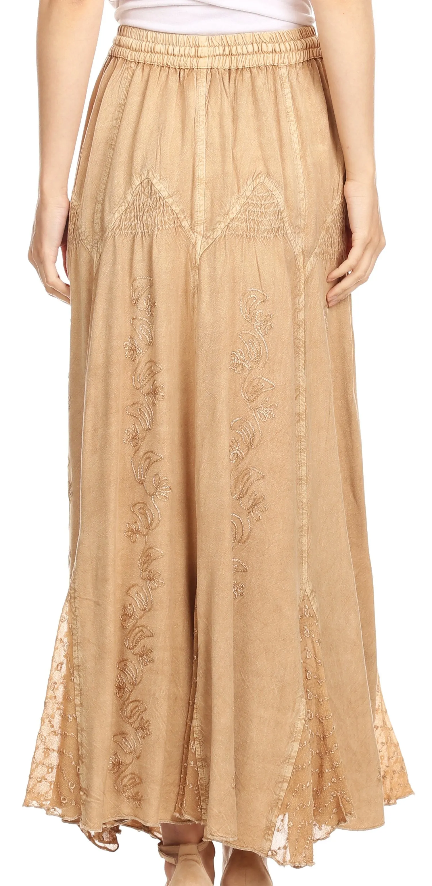 Sakkas Olivia Womens Maxi Bohemian Gypsy Long Skirt With Elastic Waist and Lace