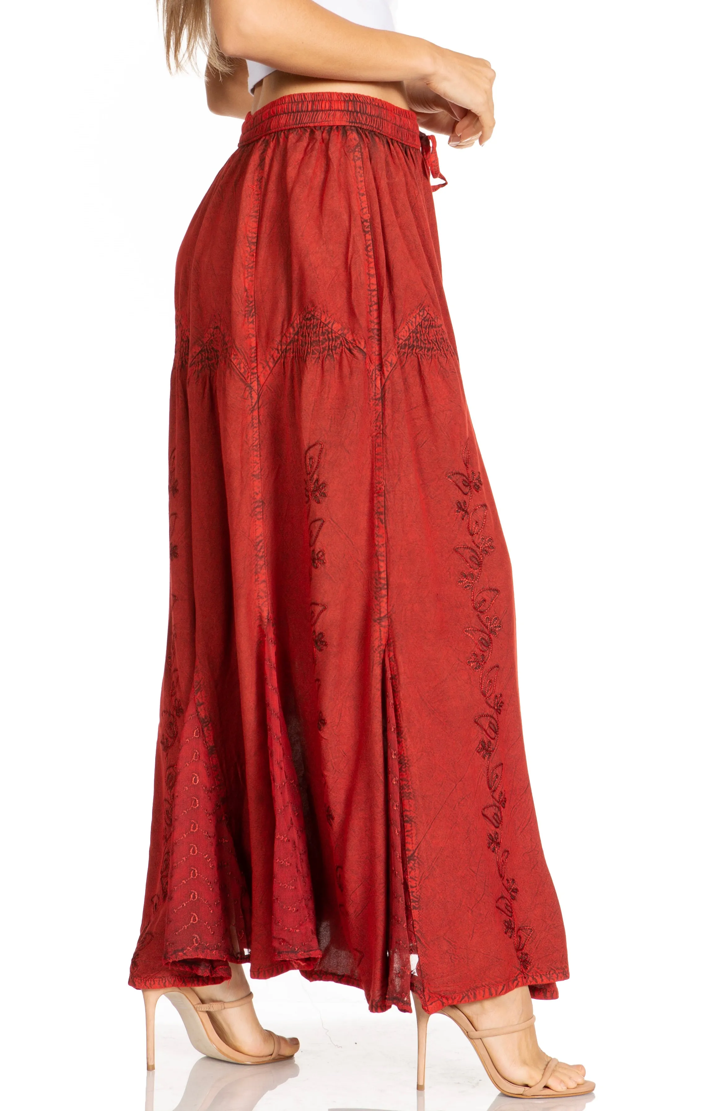 Sakkas Olivia Womens Maxi Bohemian Gypsy Long Skirt With Elastic Waist and Lace