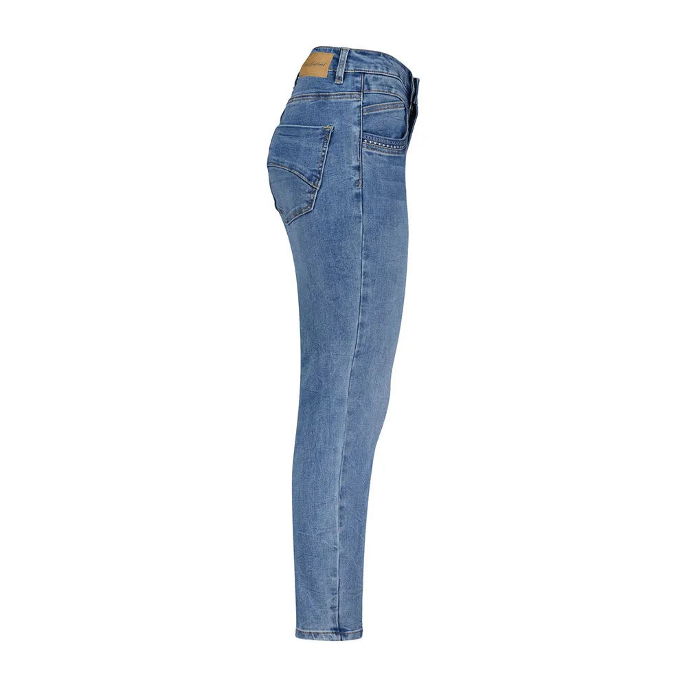 Sissy Stone Used & Embroidery Regular Rise Jeans