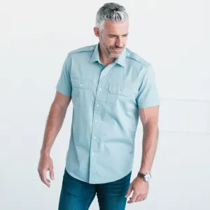 Smith Utility Short Sleeve Shirt – Light Blue Cotton Twill