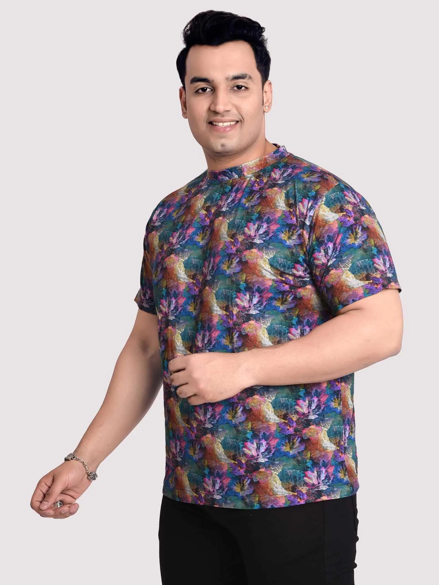 Tropical  Flower Digital Printed Round Neck T-Shirt Men's Plus Size