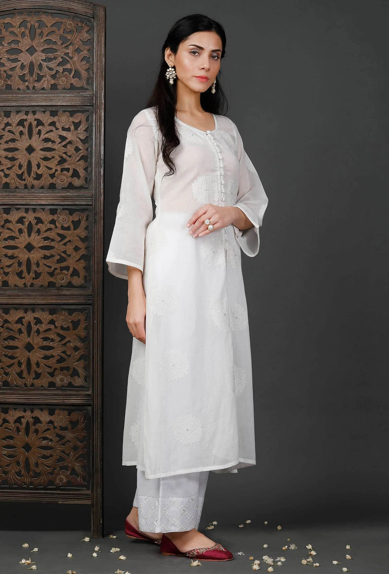 White Embroidered Front Open Kurta